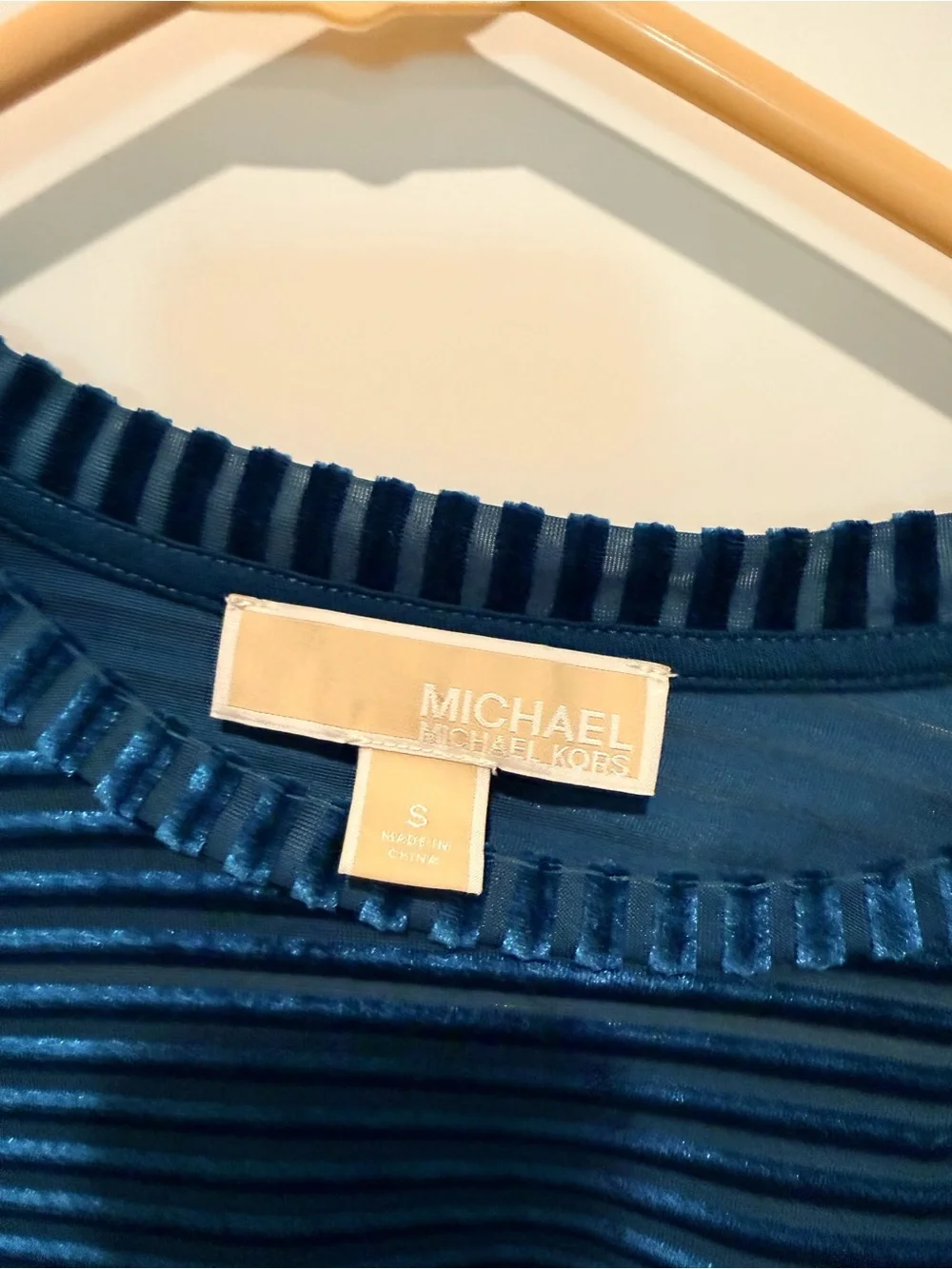 Michael Kors Ribbed Velvet Long-Sleeve Top in Deep Blue